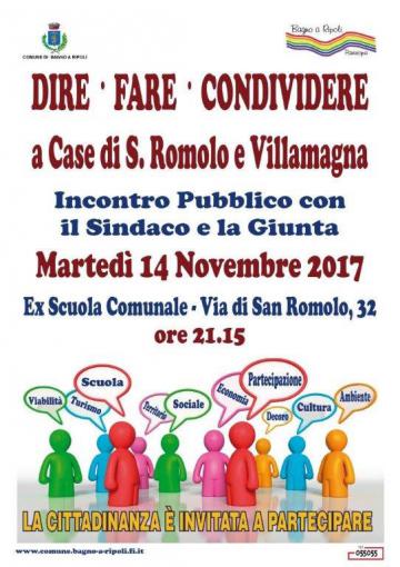 “Dire Fare Condividere”, domani sera assemblea con i cittadini di Case di San Romolo e Villamagna
