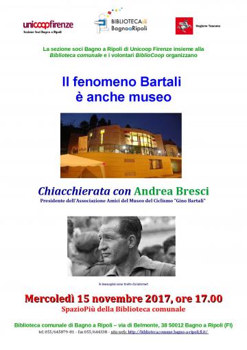 Andrea Bresci con il “suo” Gino Bartali in Biblioteca mercoledì 15 novembre