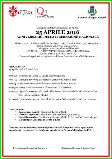 71° Liberazione: le iniziative del 25 Aprile 2016